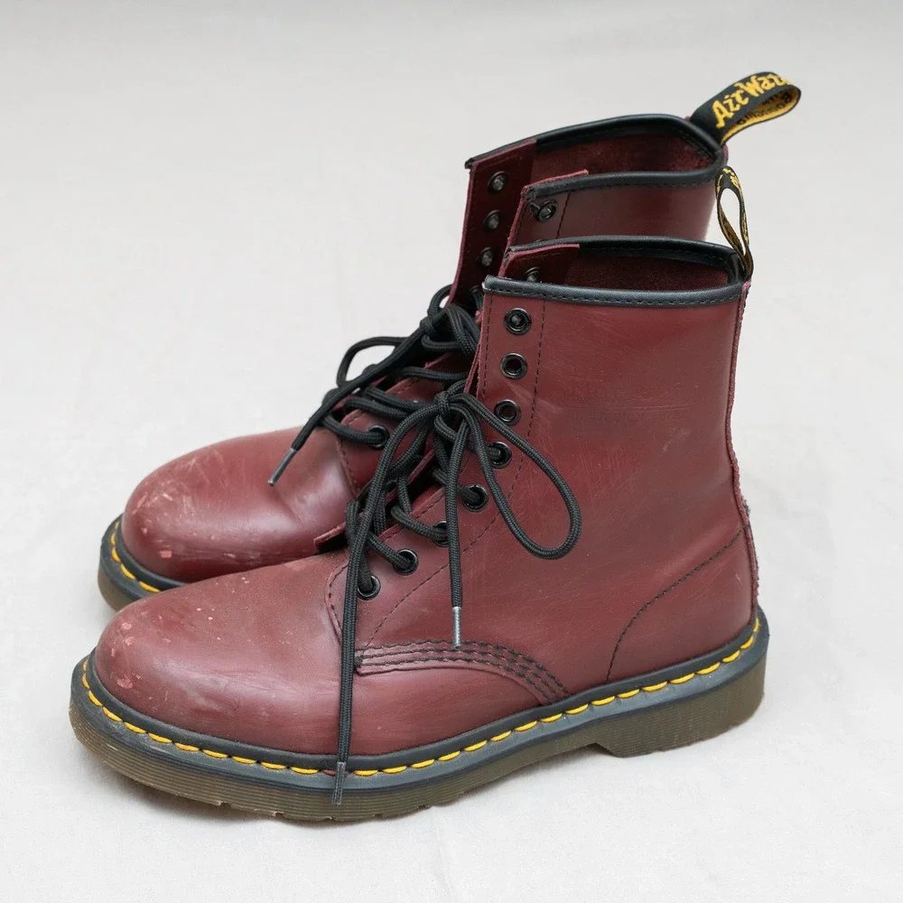 Doc Martins Womens 1460‎ Smooth Leather Lace Up Boots Cherry Red